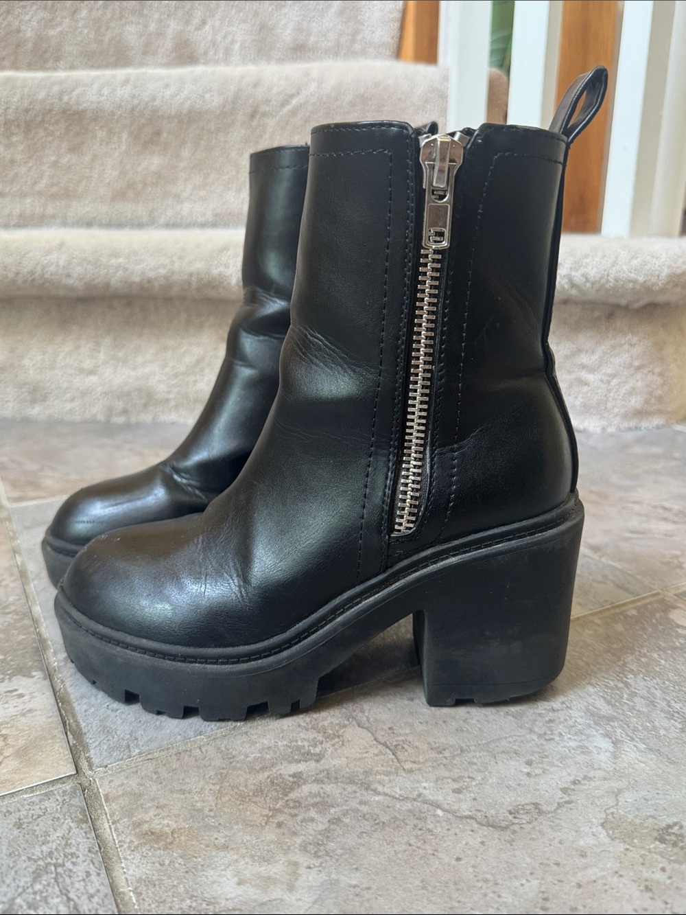 Black Platform Chunky Heel Ankle Boots - Women's